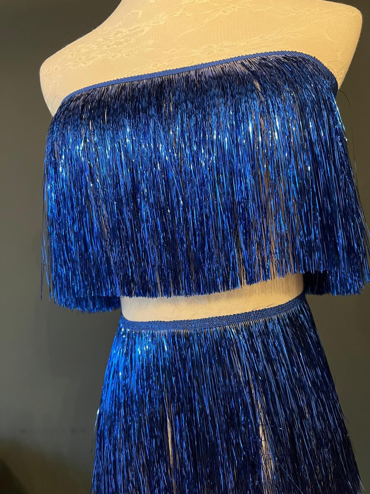 Royal Blue Tinsel Fringe, 8” Wide, Dance Costume Trim, 17 colours