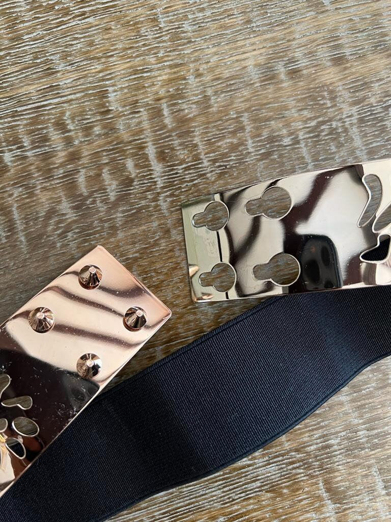 Gold Metal Cutout Belt, Elegant Elastic Fashion Accessory (UK 8-16)