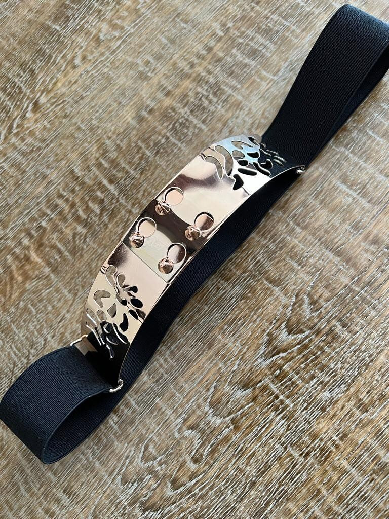 Gold Metal Cutout Belt, Elegant Elastic Fashion Accessory (UK 8-16)