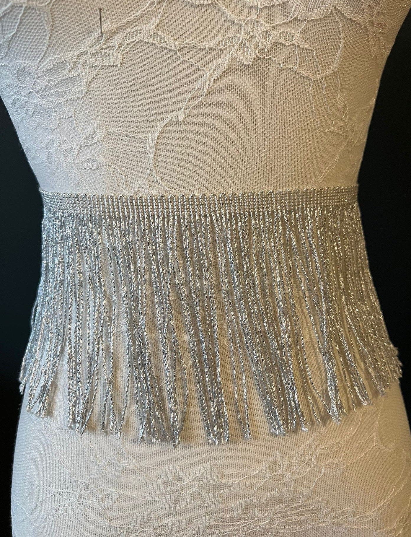 Lurex Fringe Trimming, Silver or Gold, 6" Wide