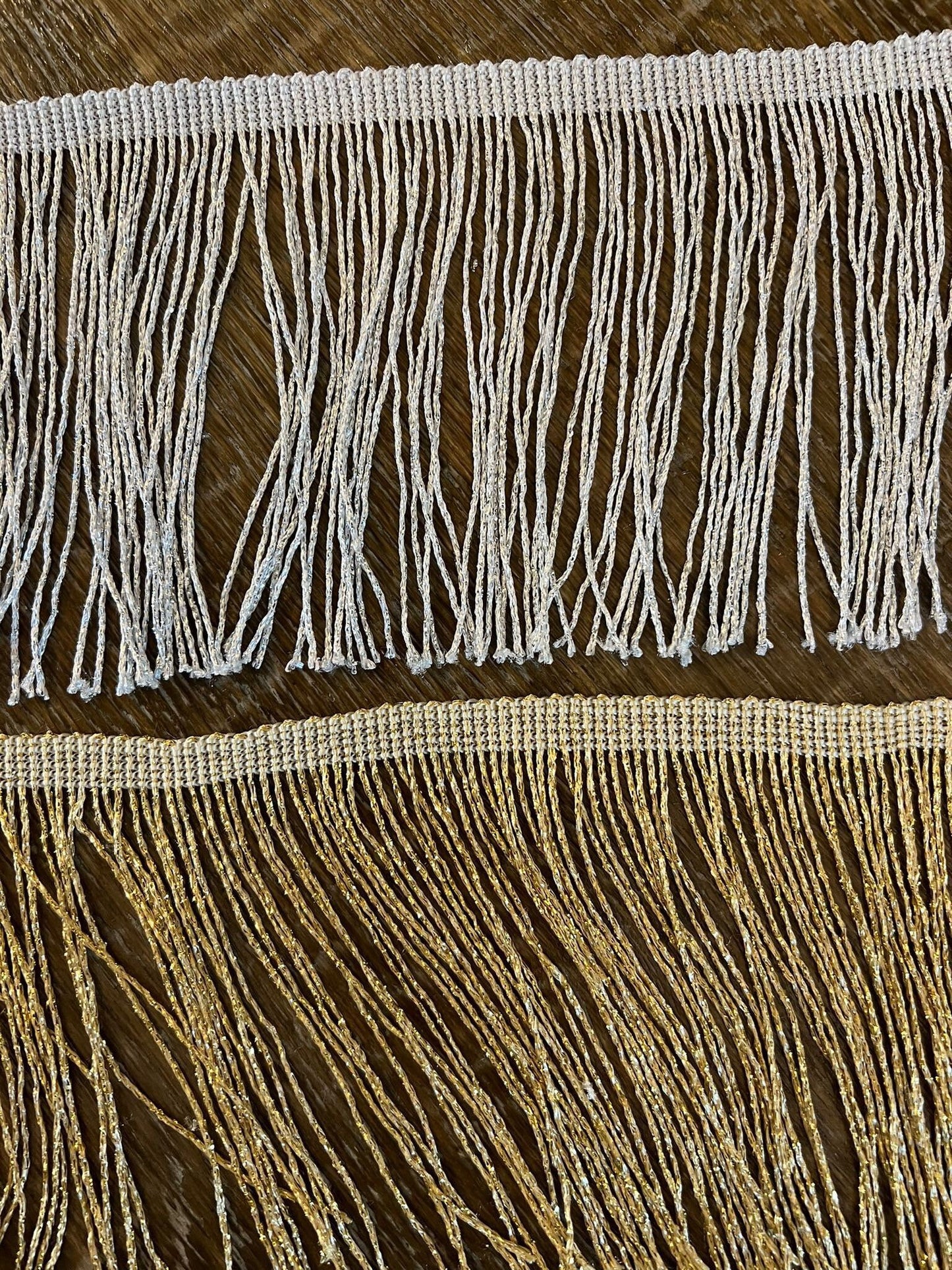 Lurex Fringe Trimming, Silver or Gold, 6" Wide