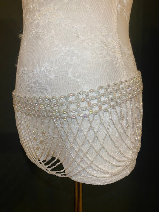 Beaded Belt, 6” Wide Fringe Bead Belt, Iridescent Bead Belt, Belly Dance, Costume, Fashion Belt, FAN Design, UK Size 8-16