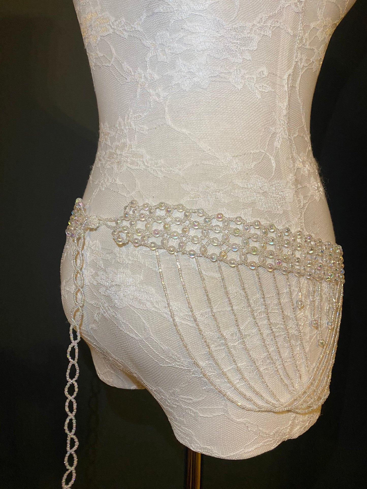 Beaded Belt, 6” Wide Fringe Bead Belt, Iridescent Bead Belt, Belly Dance, Costume, Fashion Belt, FAN Design, UK Size 8-16