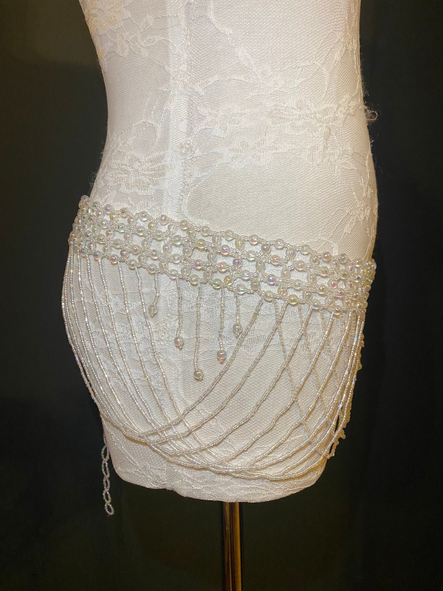 Beaded Belt, 6” Wide Fringe Bead Belt, Iridescent Bead Belt, Belly Dance, Costume, Fashion Belt, FAN Design, UK Size 8-16