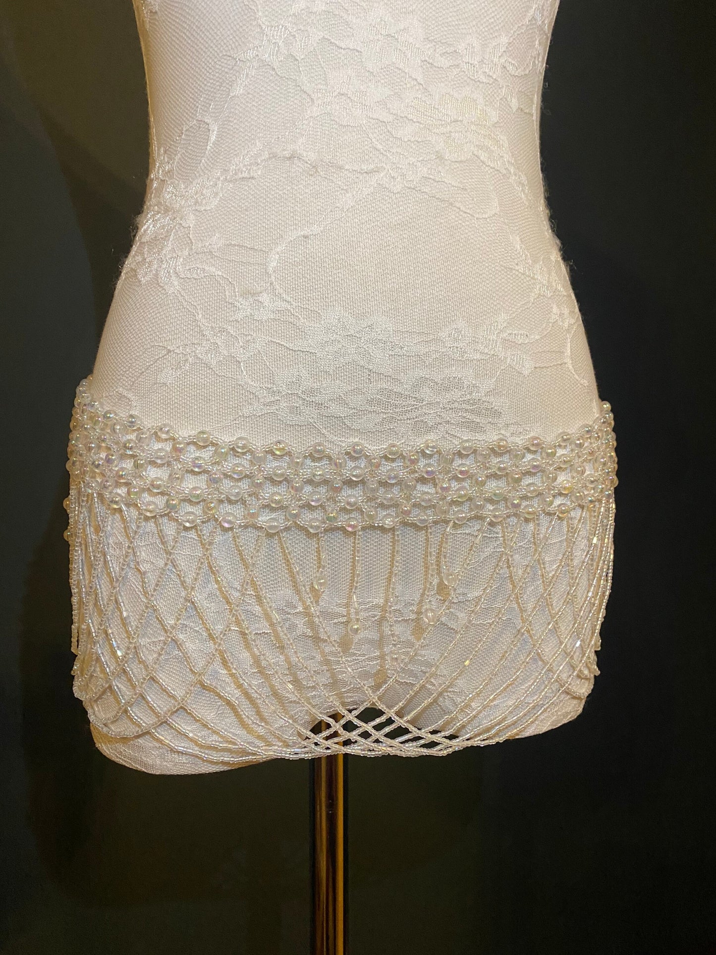 Beaded Belt, 6” Wide Fringe Bead Belt, Iridescent Bead Belt, Belly Dance, Costume, Fashion Belt, FAN Design, UK Size 8-16