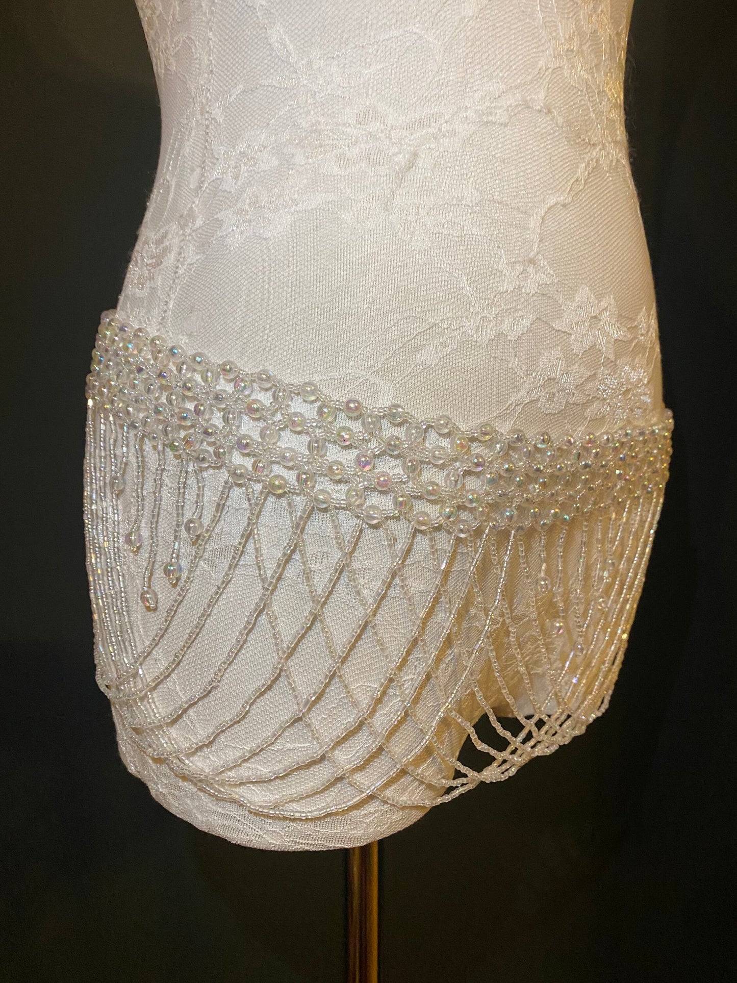 Beaded Belt, 6” Wide Fringe Bead Belt, Iridescent Bead Belt, Belly Dance, Costume, Fashion Belt, FAN Design, UK Size 8-16