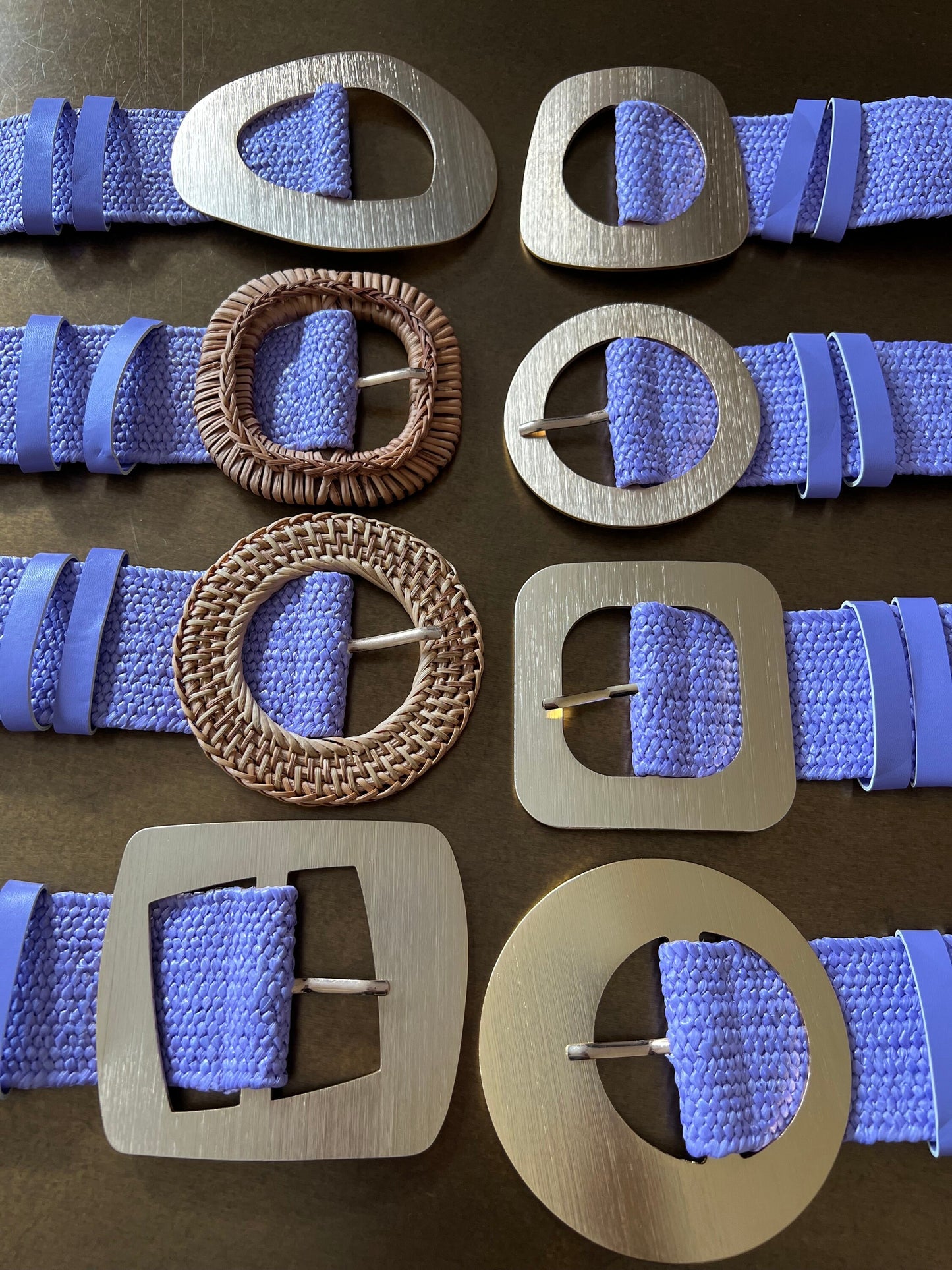 Lilac Raffia Elastic Belt, Uk 6-20, 8 Buckles, 15 Colours