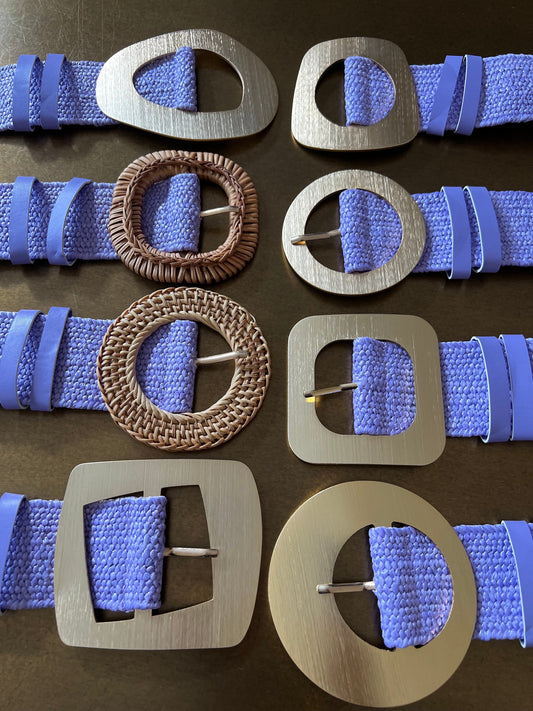 Lilac Raffia Elastic Belt, Uk 6-20, 8 Buckles, 15 Colours