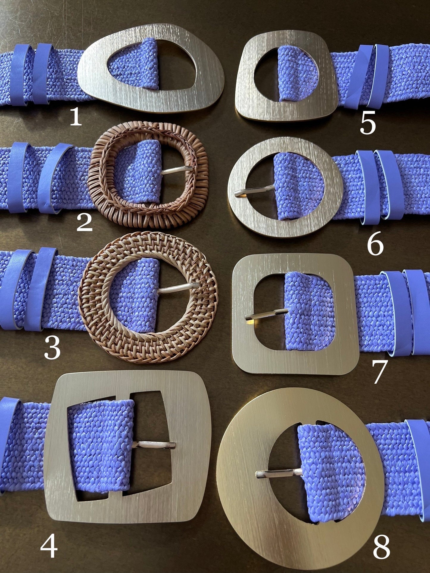 Lilac Raffia Elastic Belt, Uk 6-20, 8 Buckles, 15 Colours