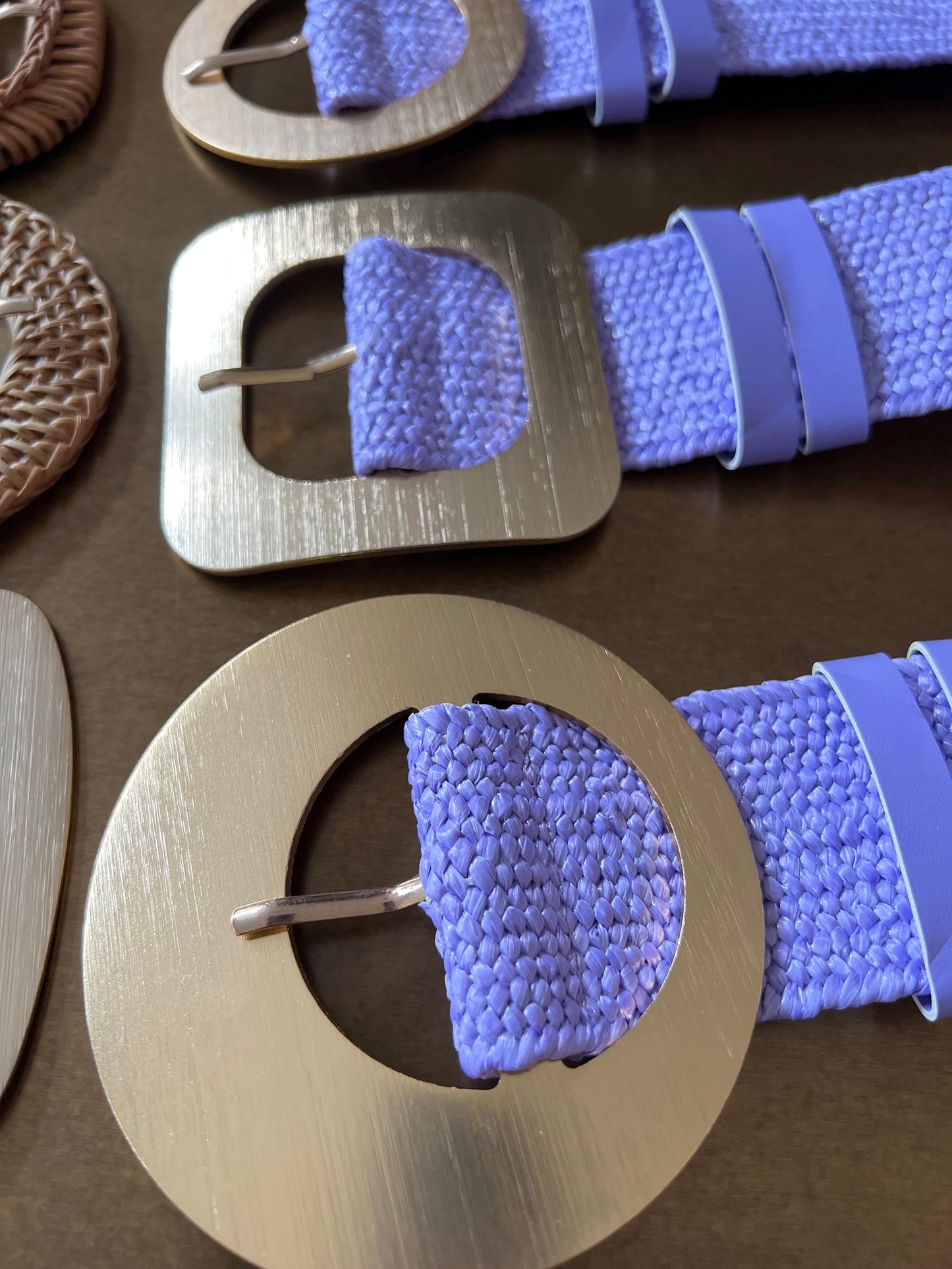 Lilac Raffia Elastic Belt, Uk 6-20, 8 Buckles, 15 Colours