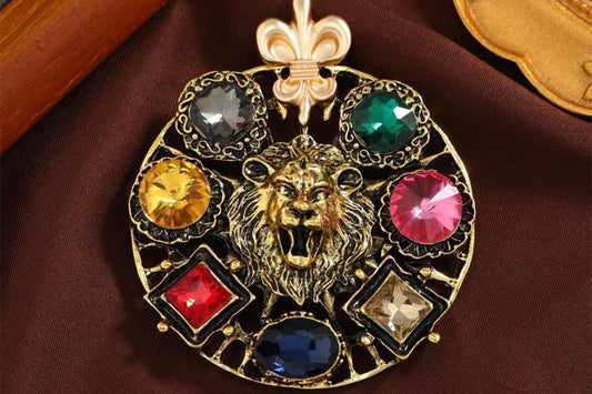 Lion Head Brooch, Large Lion Head Jewel Brooch, High Quality Brooch