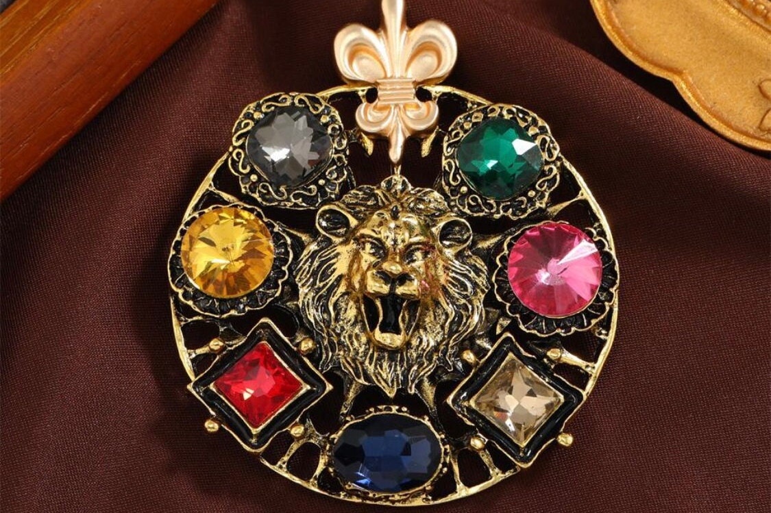 Lion Head Brooch, Large Lion Head Jewel Brooch, High Quality Brooch