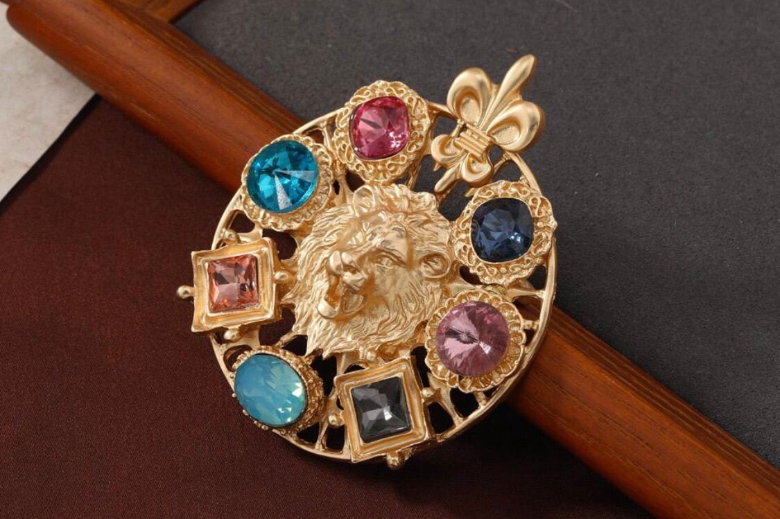Lion Head Brooch, Large Lion Head Jewel Brooch, High Quality Brooch
