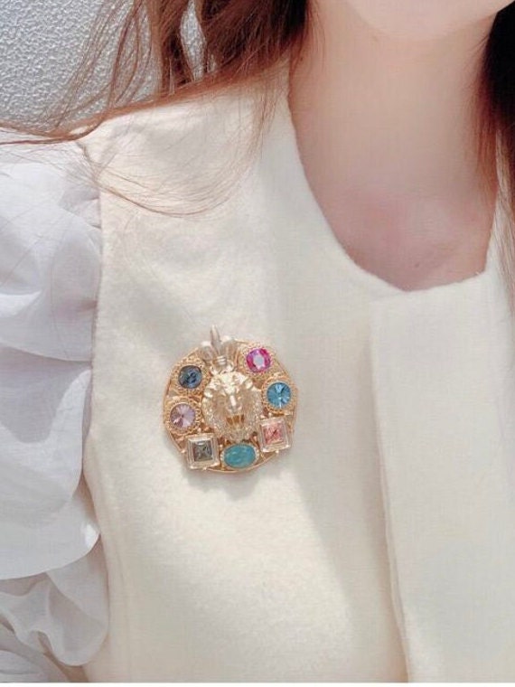 Lion Head Brooch, Large Lion Head Jewel Brooch, High Quality Brooch