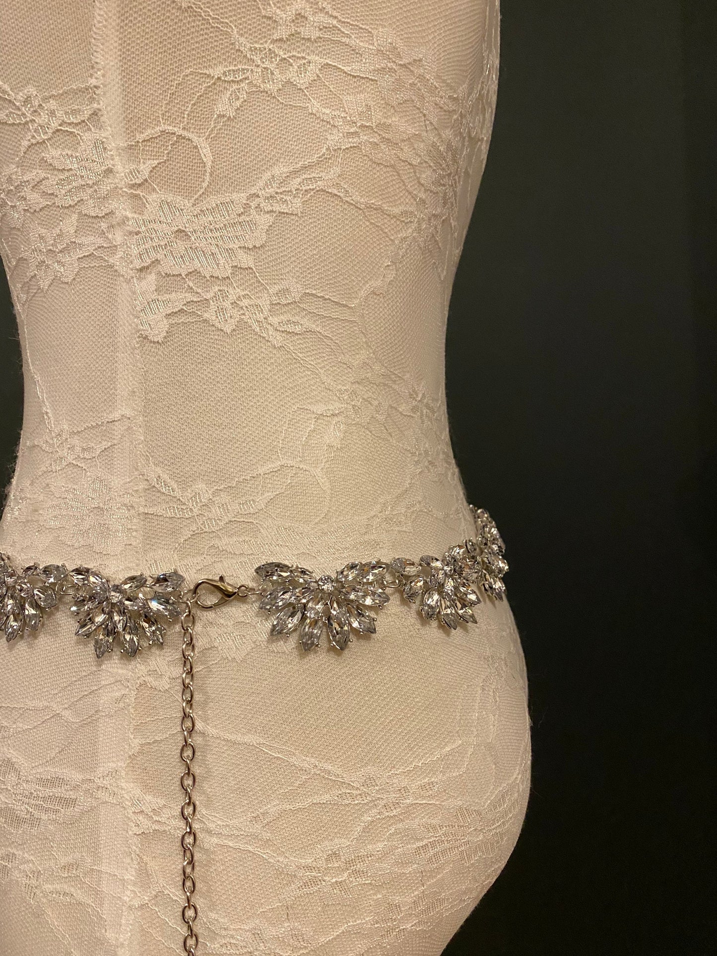 X-long Belt, Jewel Belt, Rhinestone Belt, Silver, UK Size 2-34