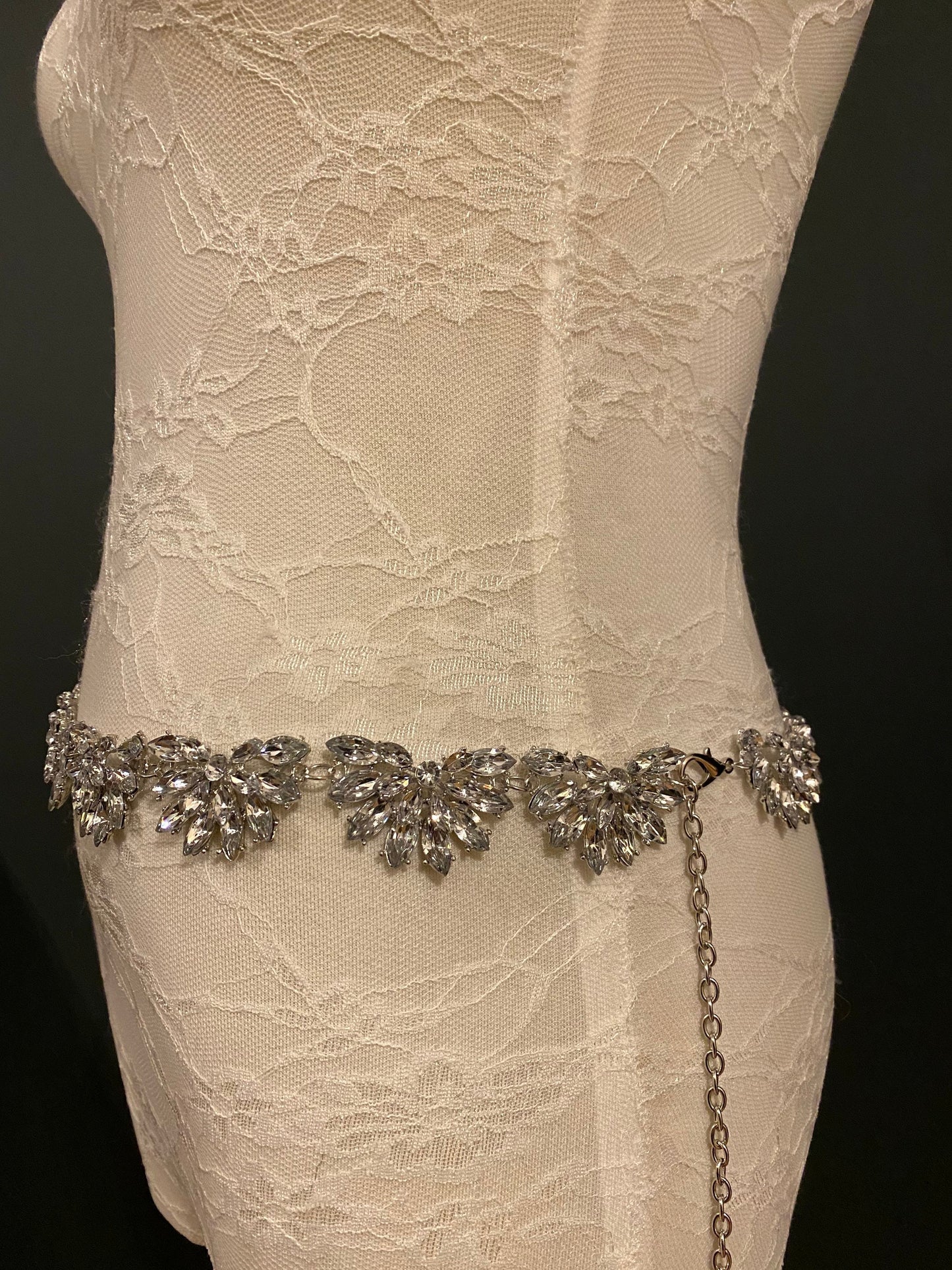 X-long Belt, Jewel Belt, Rhinestone Belt, Silver, UK Size 2-34