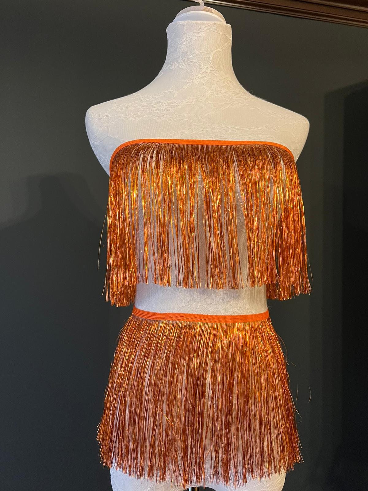 Orange Tinsel Fringe, 8" Wide, Dance Costume Trimming, 17 Colours