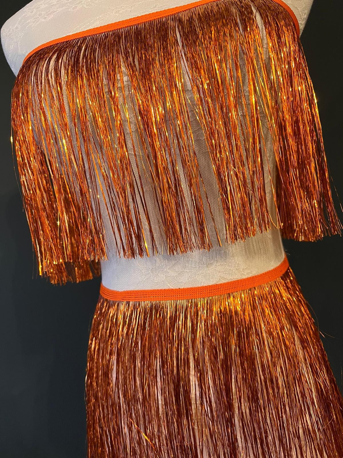 Orange Tinsel Fringe, 8" Wide, Dance Costume Trimming, 17 Colours