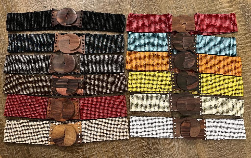 Boho Beaded Belt, Bohemian Belt, Boho Clothing, Hippie Elegant Belt, Ethically Made Belts, Wooden Belt, Stretchy Bead Belt, Fashion Belts