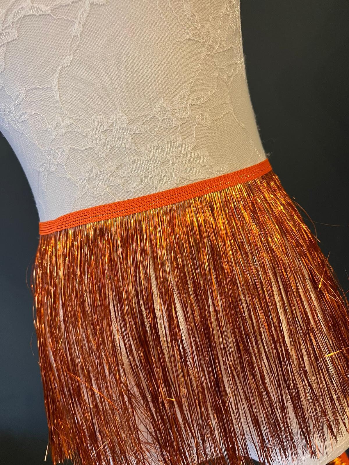 Orange Tinsel Fringe, 8" Wide, Dance Costume Trimming, 17 Colours