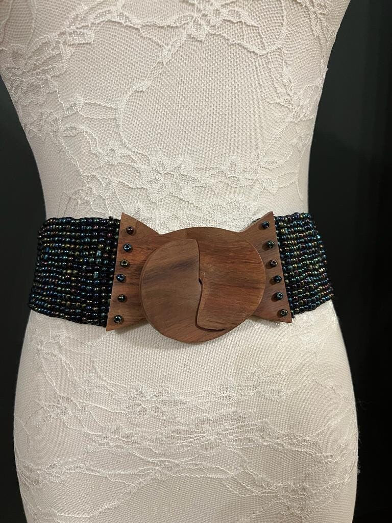 Boho Beaded Belt, Bohemian Belt, Boho Clothing, Hippie Elegant Belt, Ethically Made Belts, Wooden Belt, Stretchy Bead Belt, Fashion Belts
