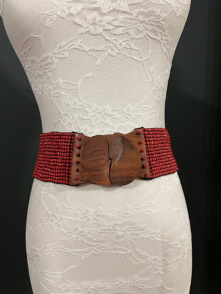 Boho Beaded Belt, Bohemian Belt, Boho Clothing, Hippie Elegant Belt, Ethically Made Belts, Wooden Belt, Stretchy Bead Belt, Fashion Belts