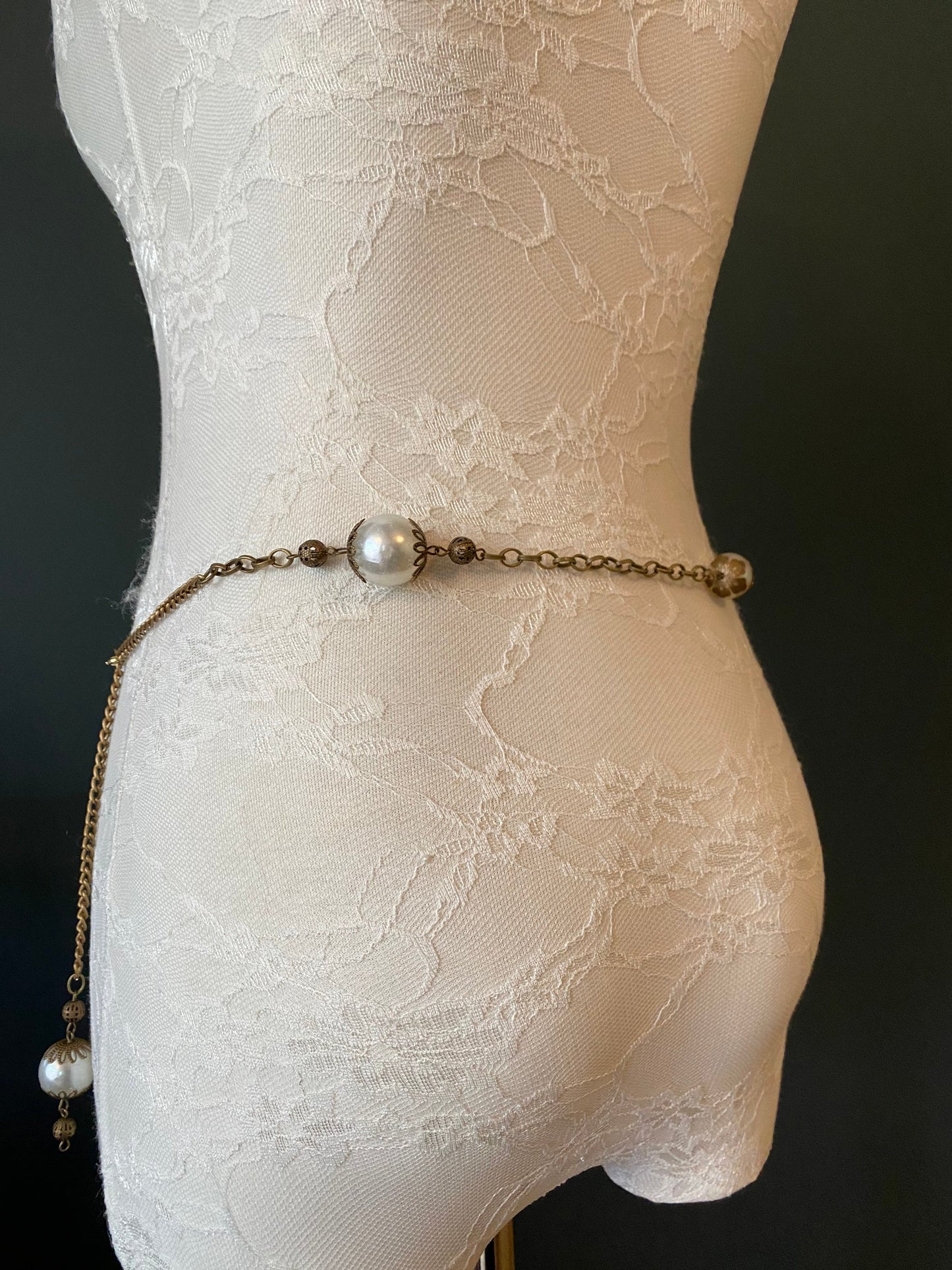 X-long Belt, Pearl bead belt, Vintage style belt, Antique brass chain, Teen Sizes, 18”-70”, Plus Sizes, Prom Belt, Swimwear, Dress Belt