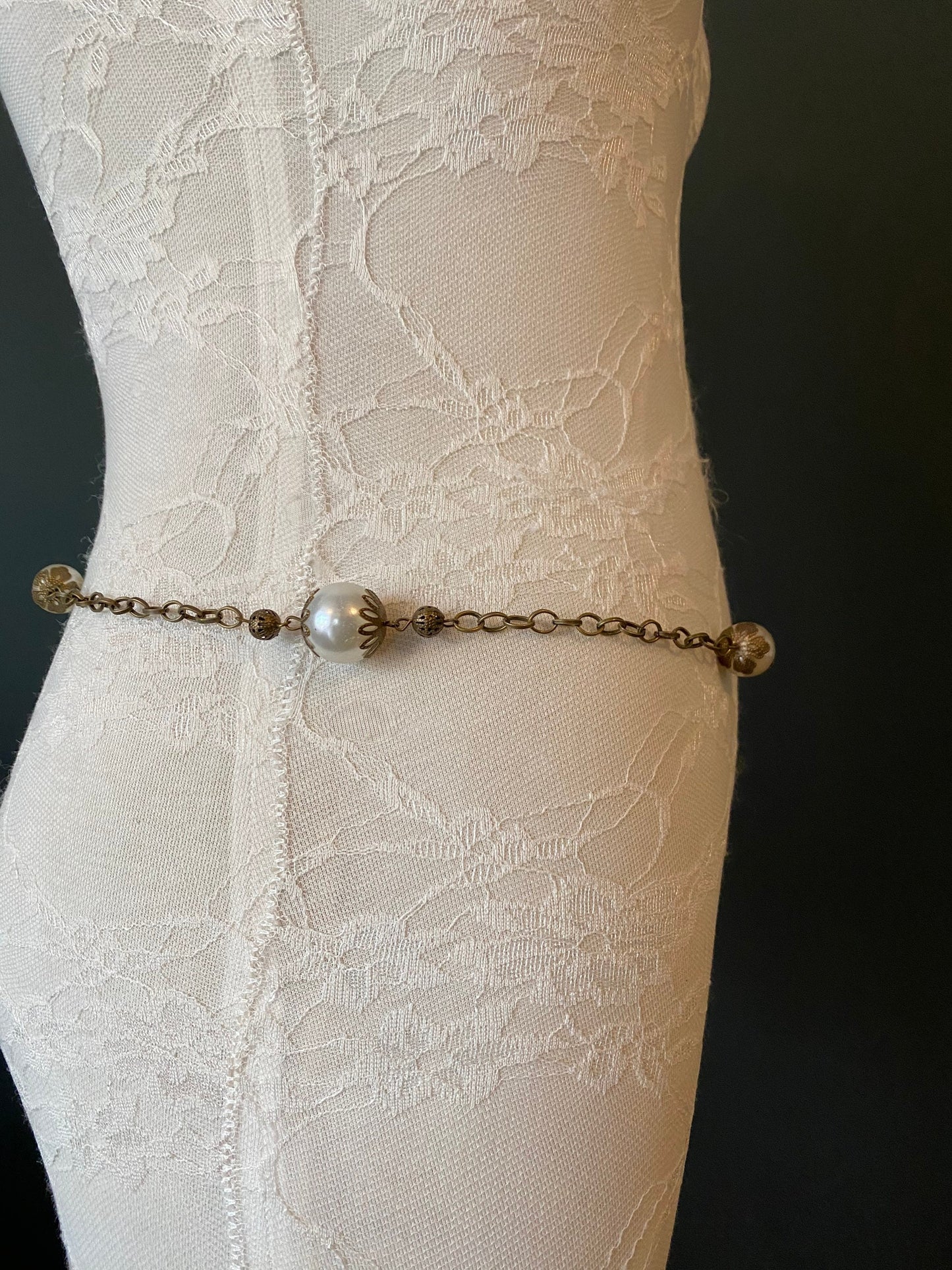 X-long Belt, Pearl bead belt, Vintage style belt, Antique brass chain, Teen Sizes, 18”-70”, Plus Sizes, Prom Belt, Swimwear, Dress Belt