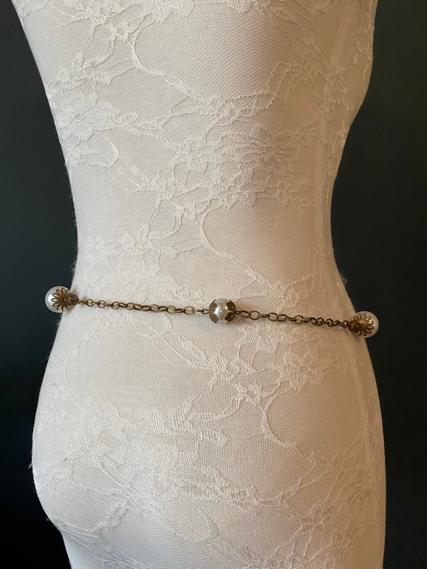 X-long Belt, Pearl bead belt, Vintage style belt, Antique brass chain, Teen Sizes, 18”-70”, Plus Sizes, Prom Belt, Swimwear, Dress Belt