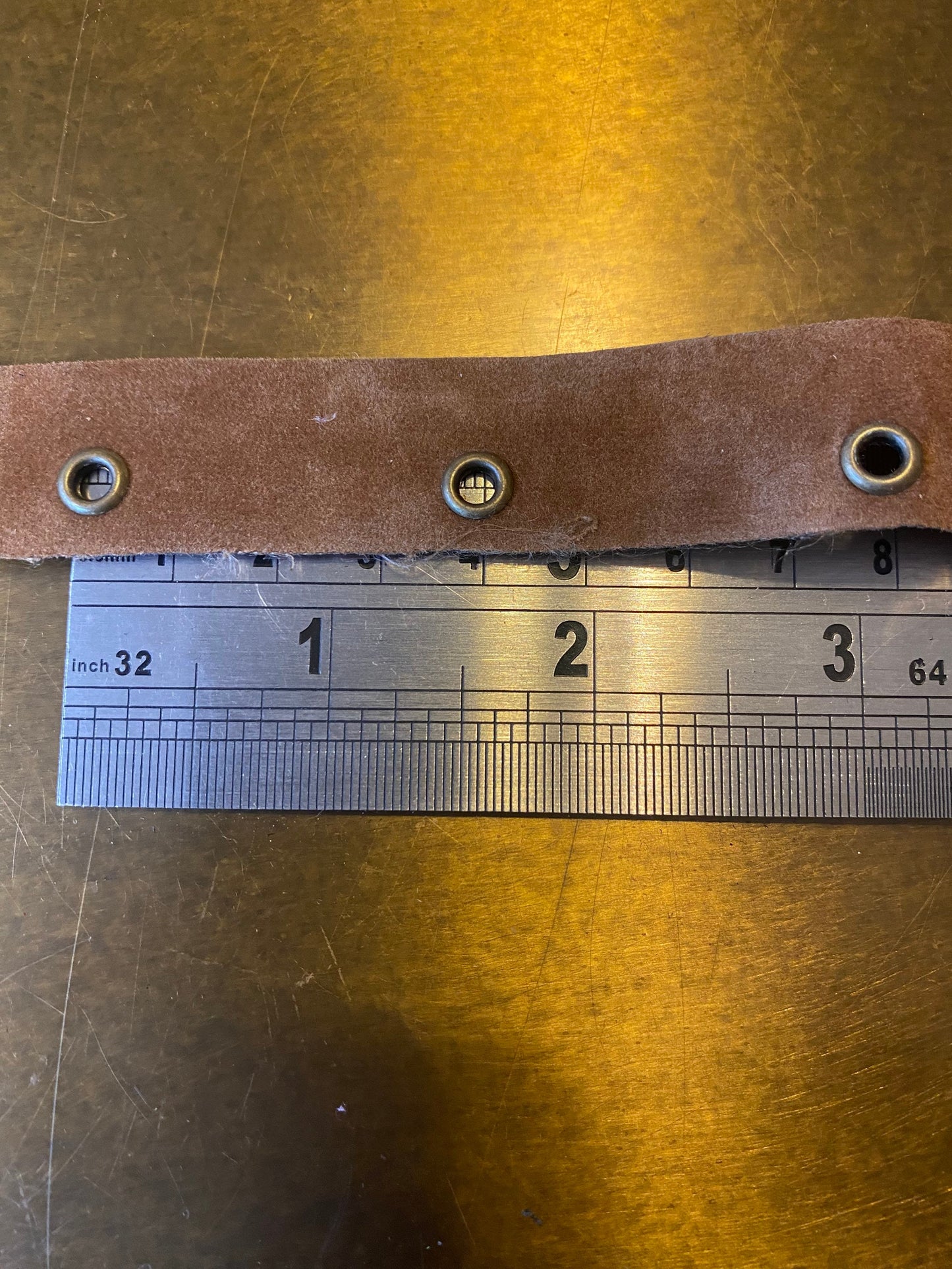 Eyelet tape, 1” wide eyelet tape, faux suede, Tan colour