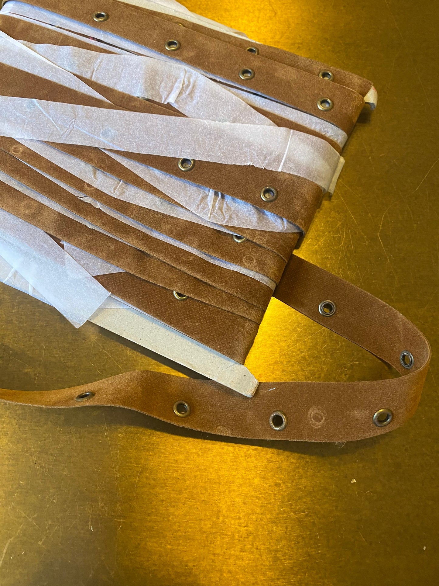 Eyelet tape, 1” wide eyelet tape, faux suede, Tan colour