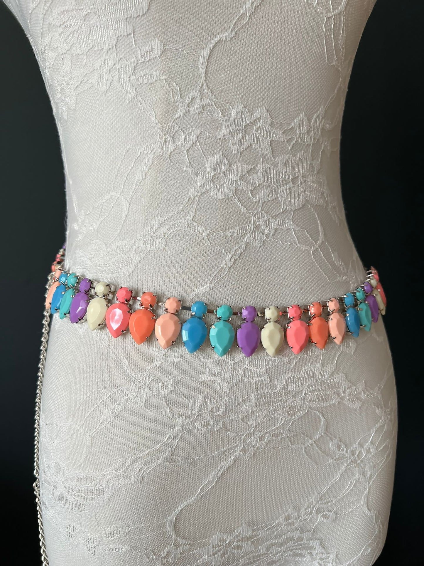 X-Long Jewel Belt, Fashion Belt, X-Long, Silver Belt, Colourful Belts, UK Size 2-32, Chain Belt, Accessory, Festival