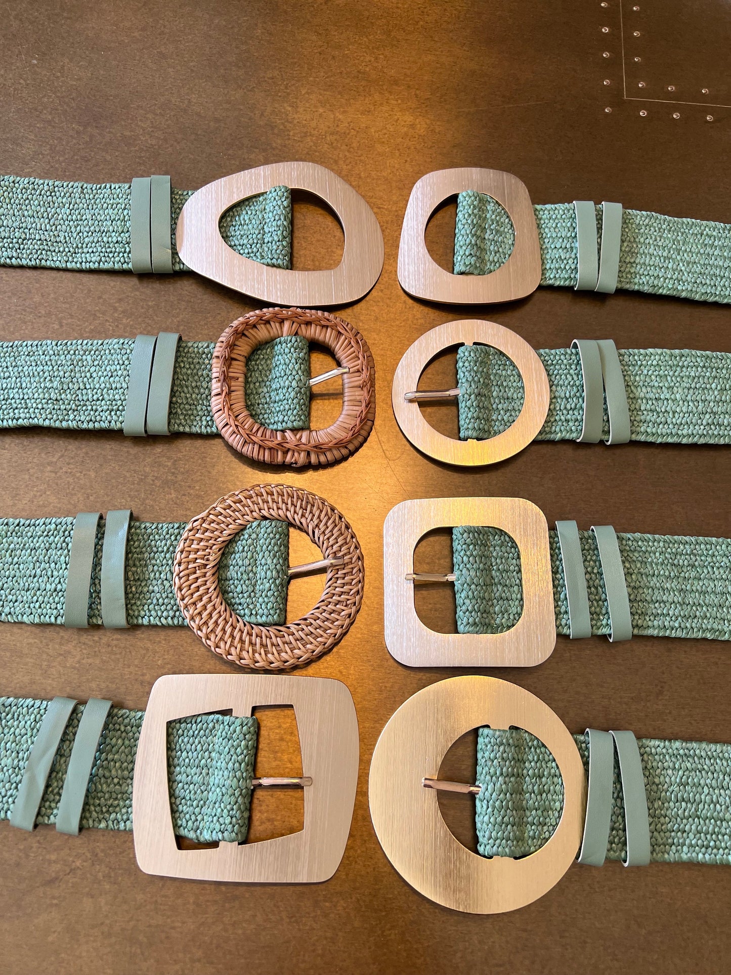 Sage Green Boho Raffia Elasticated Belts, Fashionable Vintage Belts, Natural Raffia Belts, UK 6-20 Eco Friendly Belts 8 Buckles 15 Colours