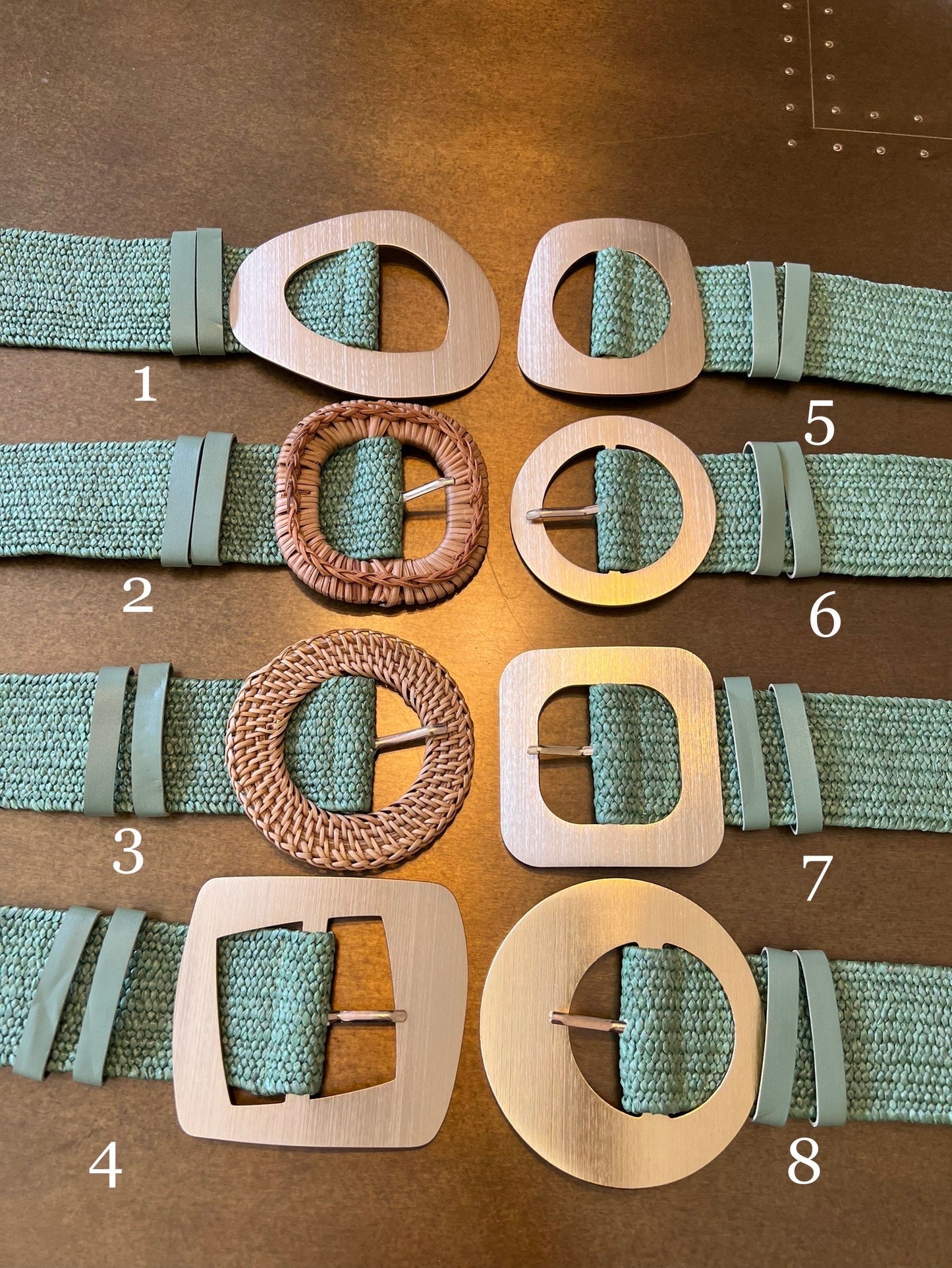 Sage Green Boho Raffia Elasticated Belts, Fashionable Vintage Belts, Natural Raffia Belts, UK 6-20 Eco Friendly Belts 8 Buckles 15 Colours