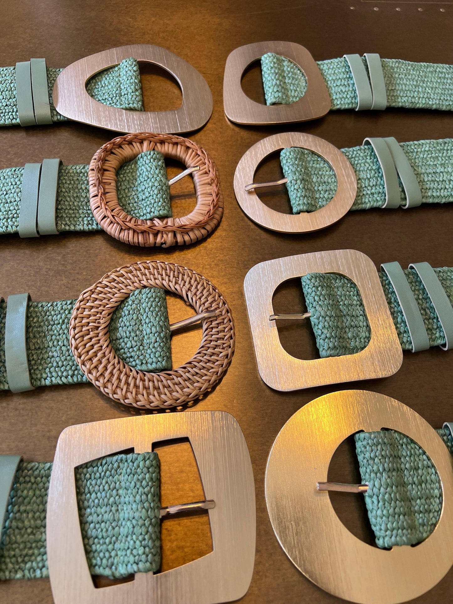 Sage Green Boho Raffia Elasticated Belts, Fashionable Vintage Belts, Natural Raffia Belts, UK 6-20 Eco Friendly Belts 8 Buckles 15 Colours
