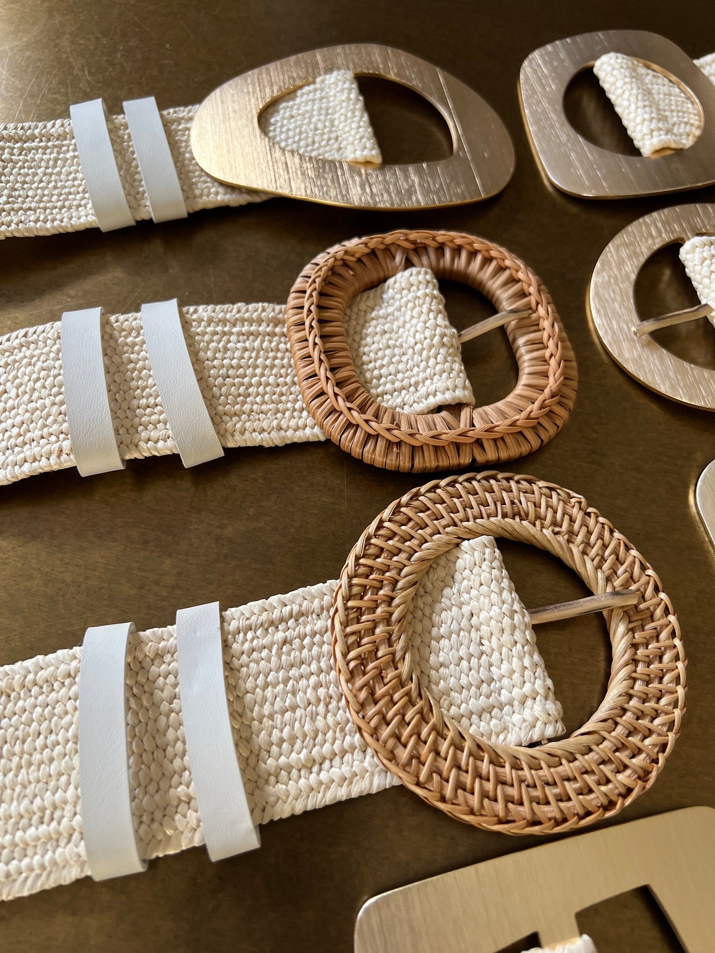 Cream Raffia Boho Belt: Elasticated Vintage Style, Gold Buckle
