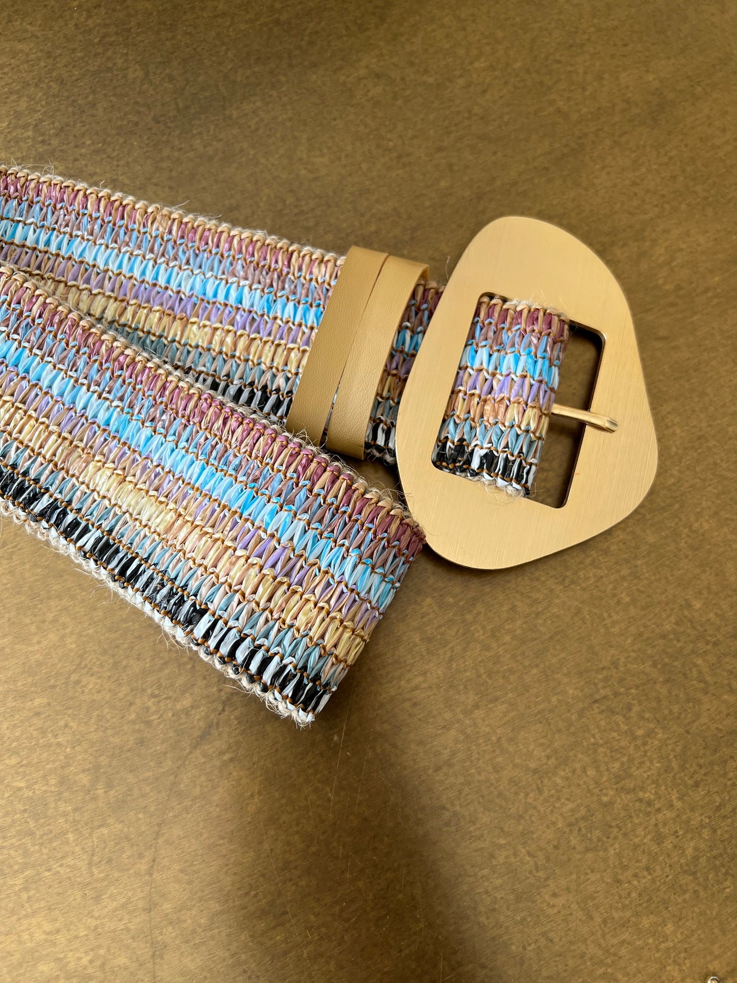 Multicolor Raffia Boho Belt, Elasticated Vintage Style