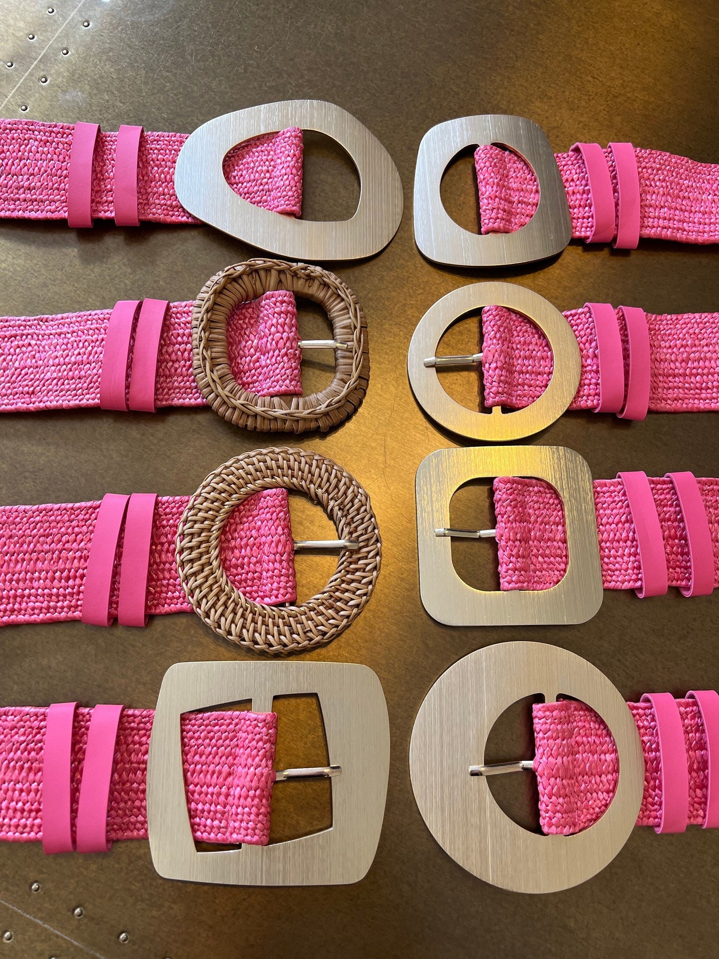 Coral Pink Raffia Elastic Belt, Uk 6-20, 8 Buckles, 15 Colours