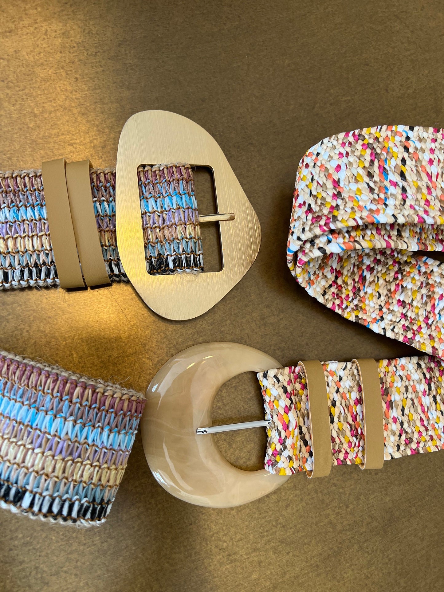 Multicolor Raffia Boho Belt, Elasticated Vintage Style