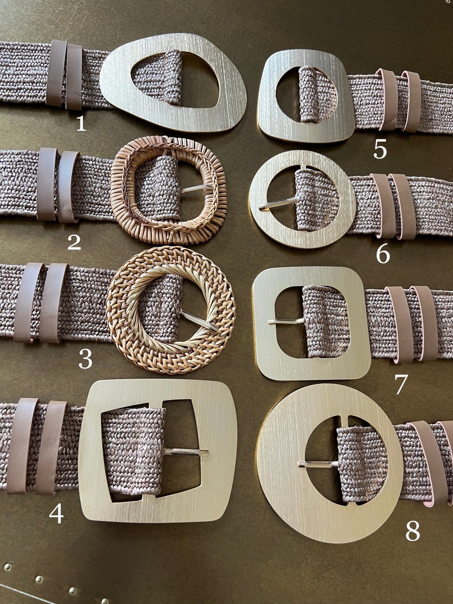 Mocha Raffia Elastic Belt, Uk 6-20, 8 Buckles, 15 Colours