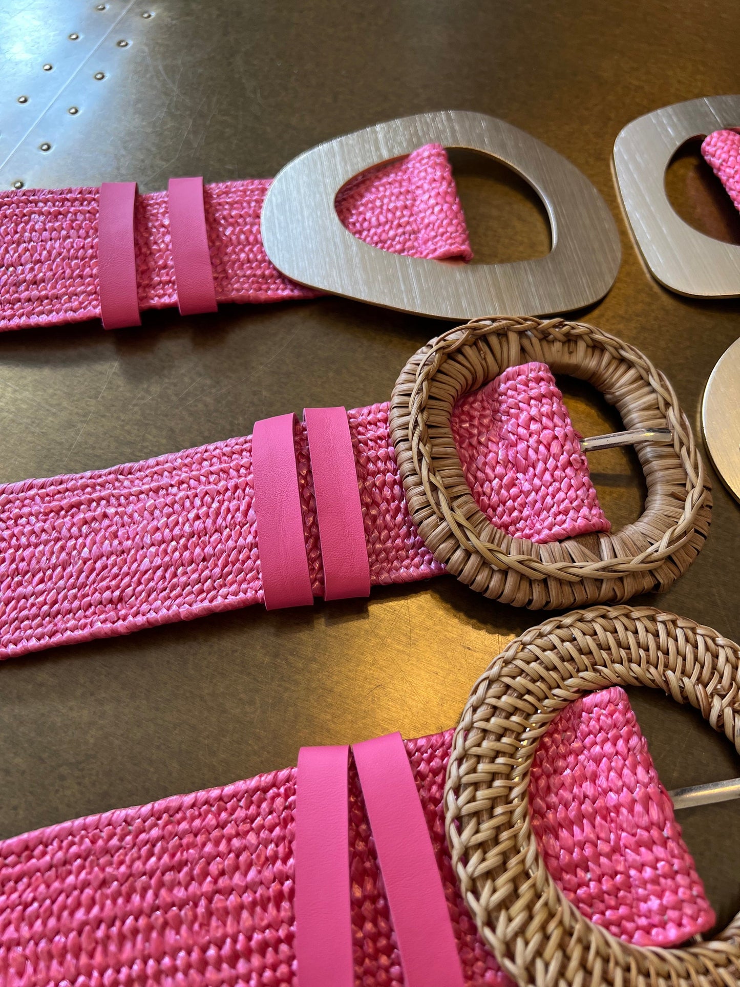 Coral Pink Raffia Elastic Belt, Uk 6-20, 8 Buckles, 15 Colours