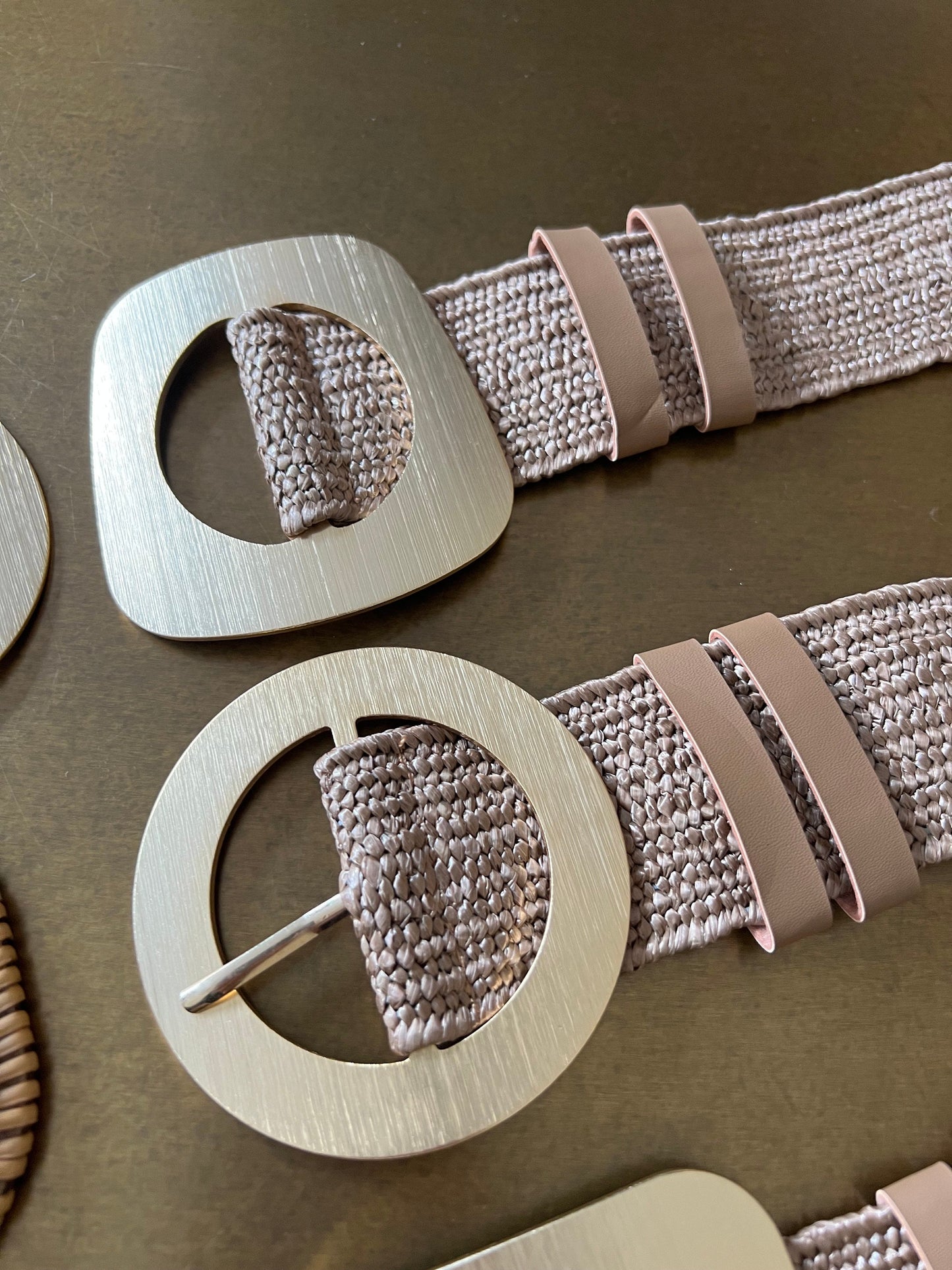 Mocha Raffia Elastic Belt, Uk 6-20, 8 Buckles, 15 Colours