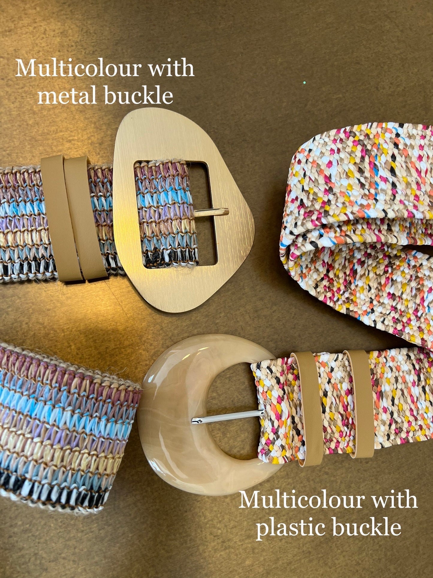 Multicolor Raffia Boho Belt, Elasticated Vintage Style