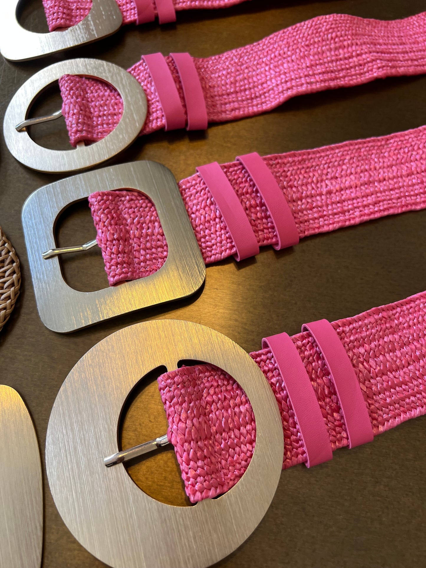 Coral Pink Raffia Elastic Belt, Uk 6-20, 8 Buckles, 15 Colours
