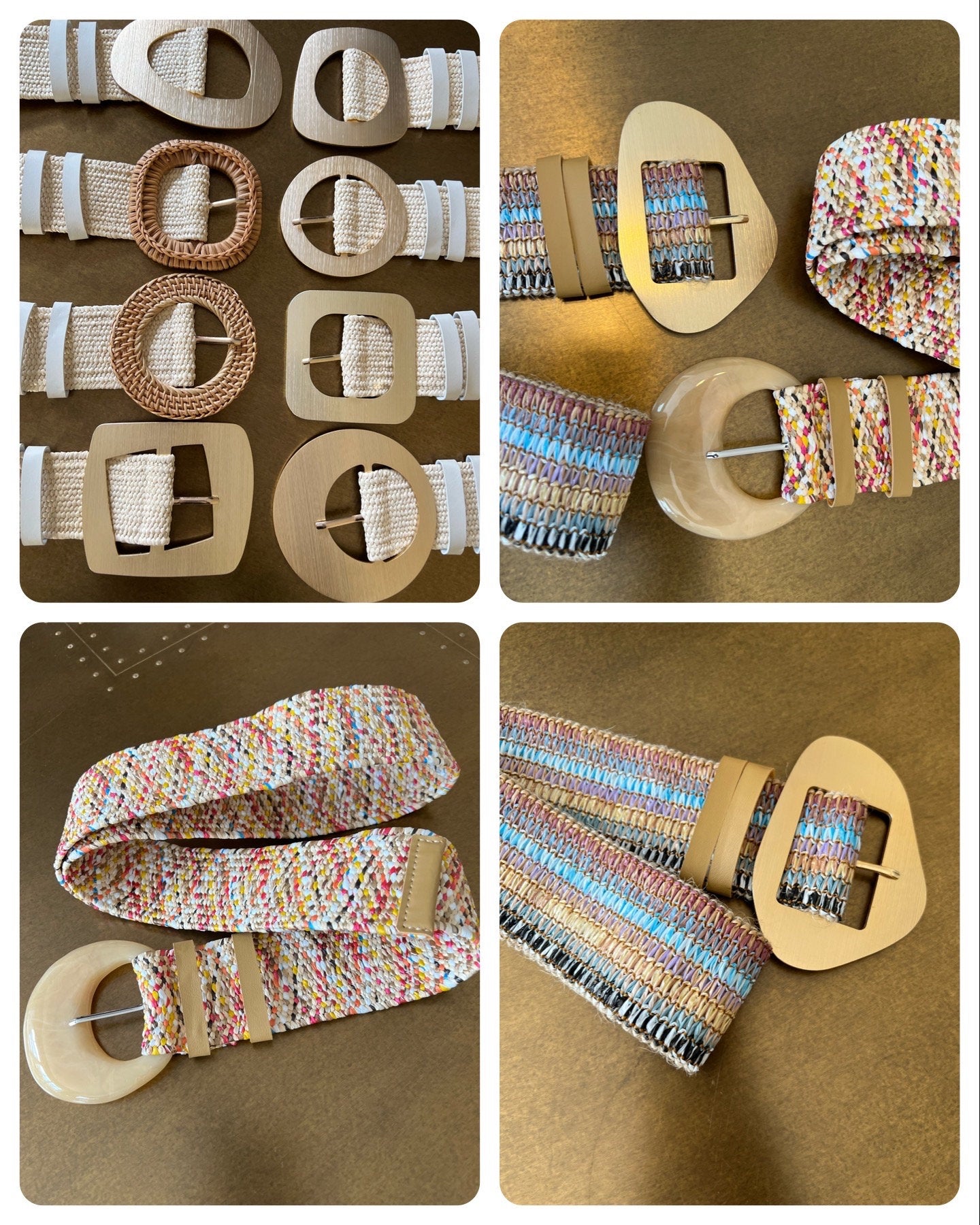 Multicolor Raffia Boho Belt, Elasticated Vintage Style