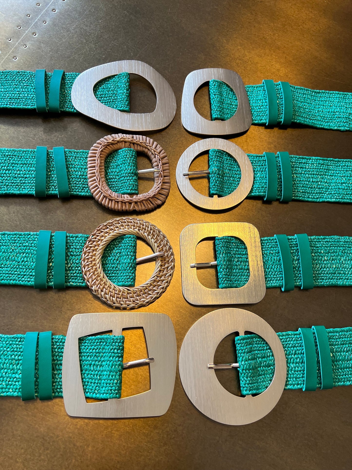 Jade Green Raffia Elastic Belt, Uk 6-20, 8 Buckles, 15 Colours