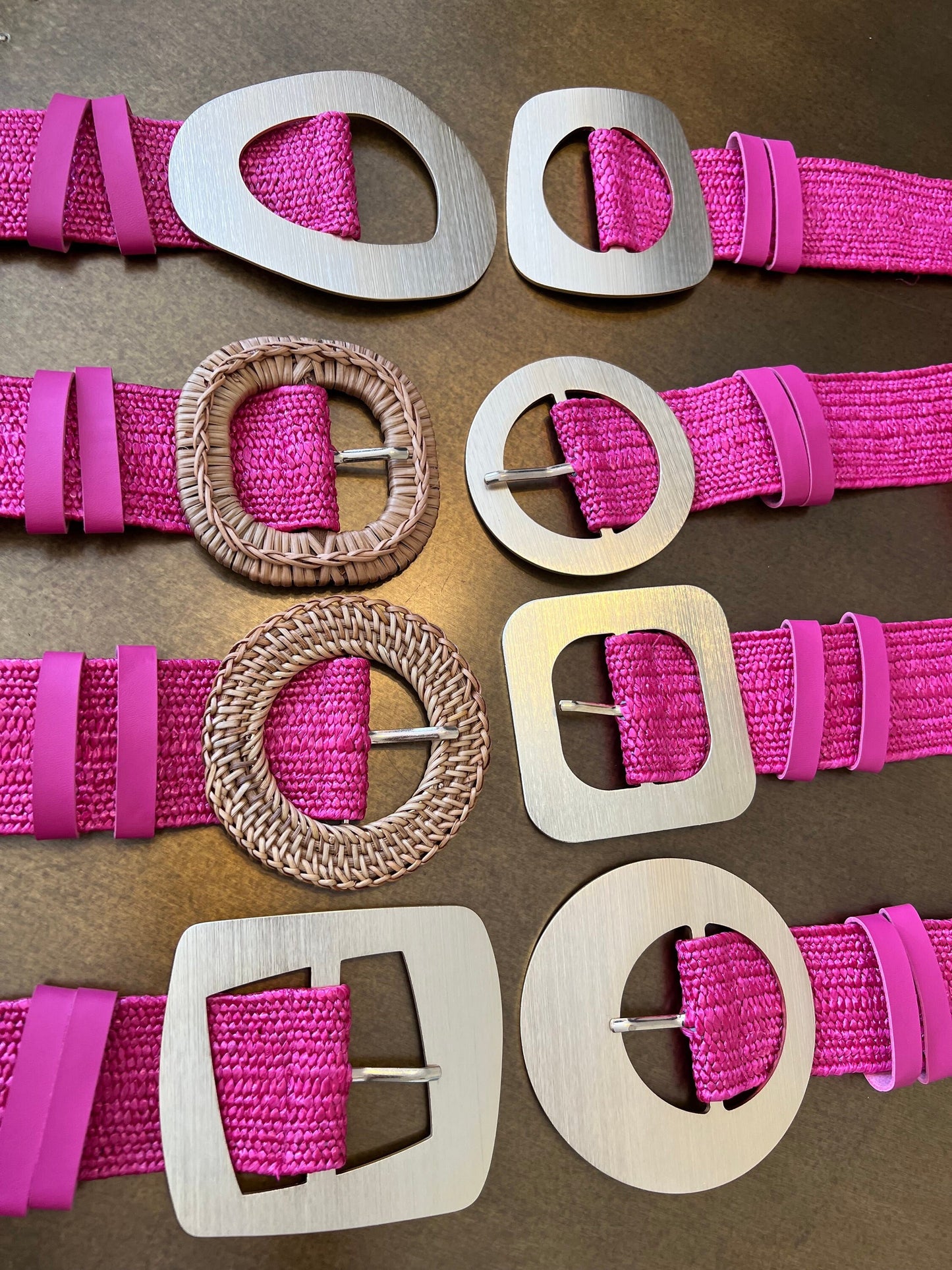Cerise Pink Boho Raffia Elasticated Belts, Fashionable Vintage Belts, Natural Raffia Belts, UK 6-20 Eco Friendly Belts 8 Buckles 15 Colours