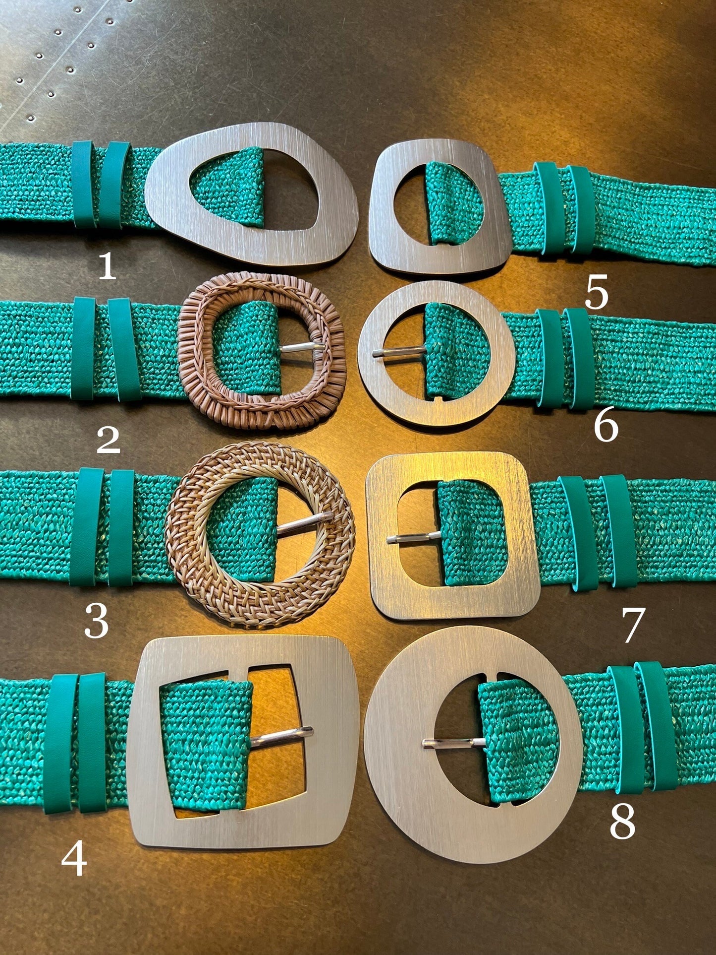 Jade Green Raffia Elastic Belt, Uk 6-20, 8 Buckles, 15 Colours