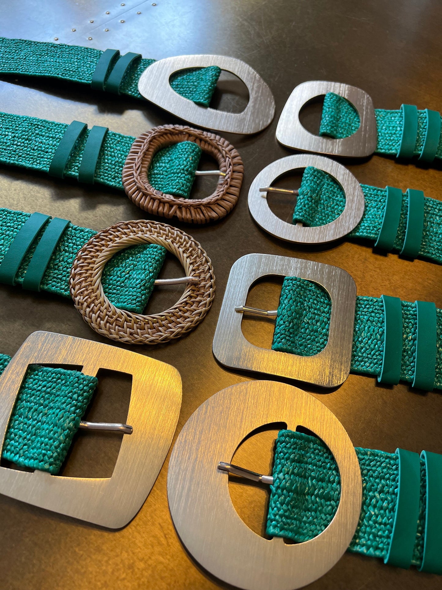 Jade Green Raffia Elastic Belt, Uk 6-20, 8 Buckles, 15 Colours