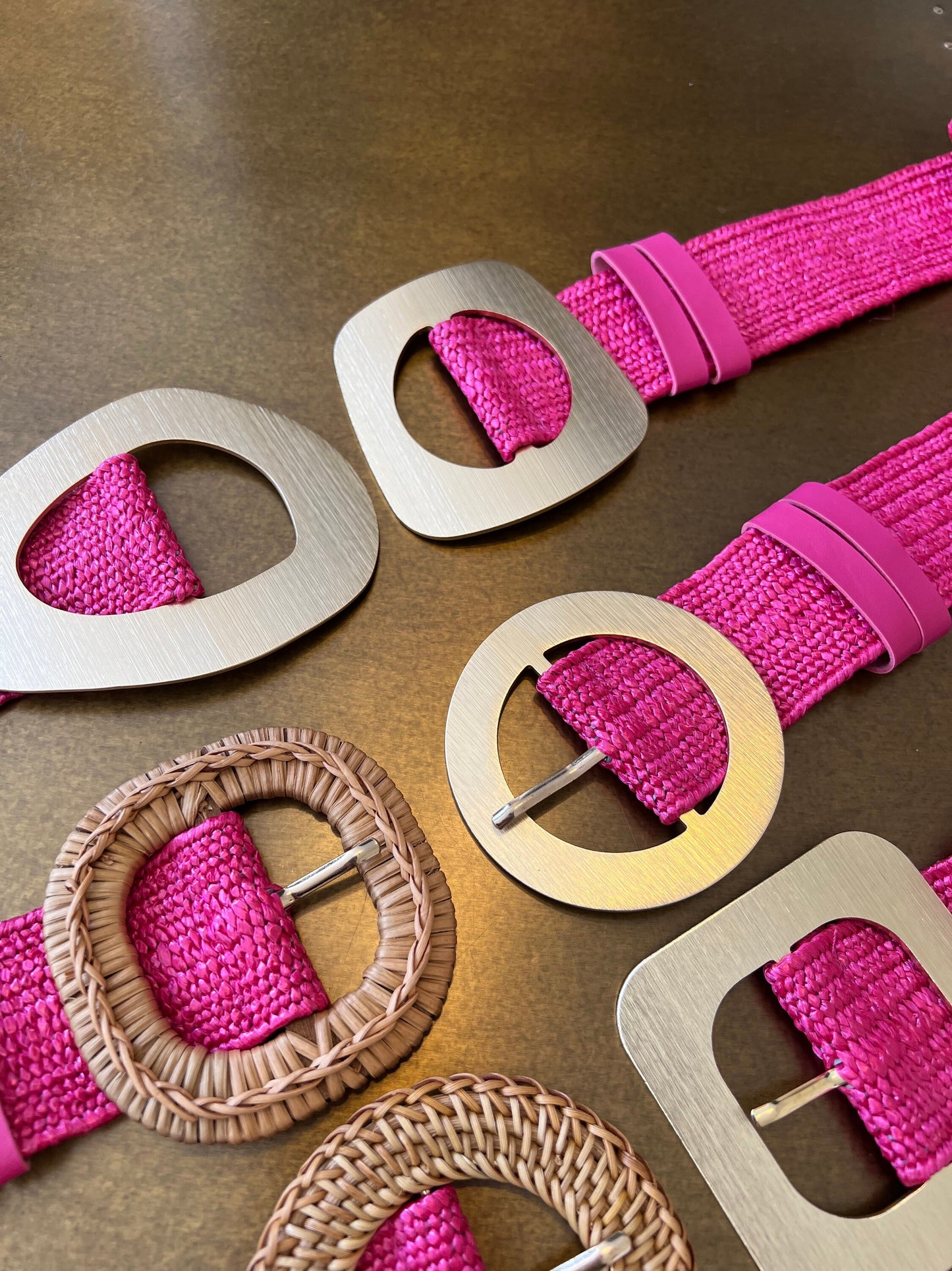 Cerise Pink Boho Raffia Elasticated Belts, Fashionable Vintage Belts, Natural Raffia Belts, UK 6-20 Eco Friendly Belts 8 Buckles 15 Colours